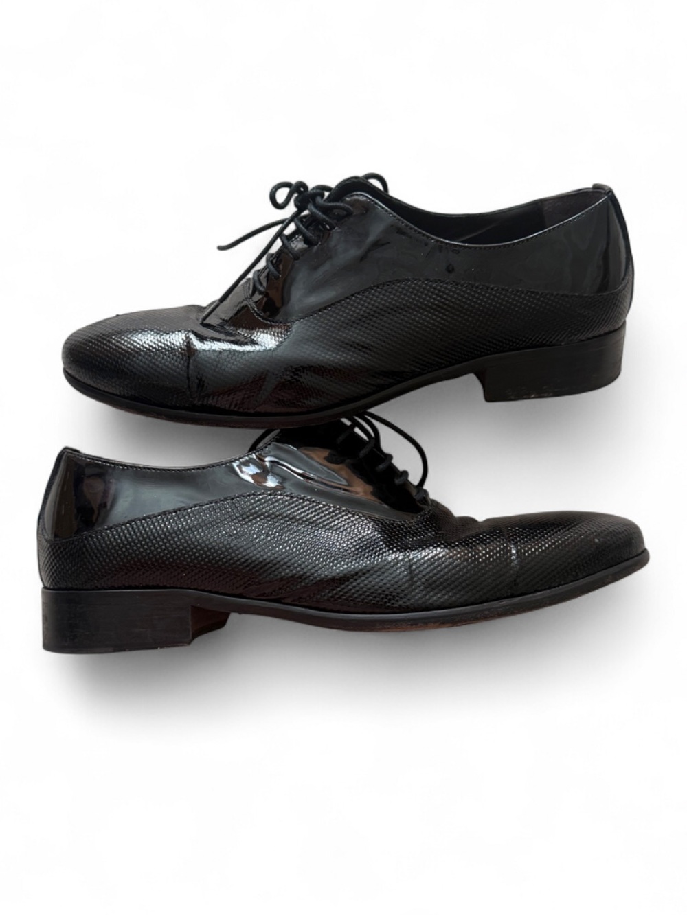Vero Cuoio Made in Italy Men  Black Patent and Textured Leather Lace-Up Oxfords
